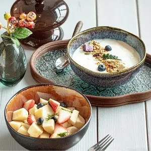 Vintage Luxury Ceramic Fruit Bowl, Durable Kitchenware, 6.5 Inch Spotted Glaze Design, Perfect for Daily Use & Formal Occasions, Elegant Gift Idea