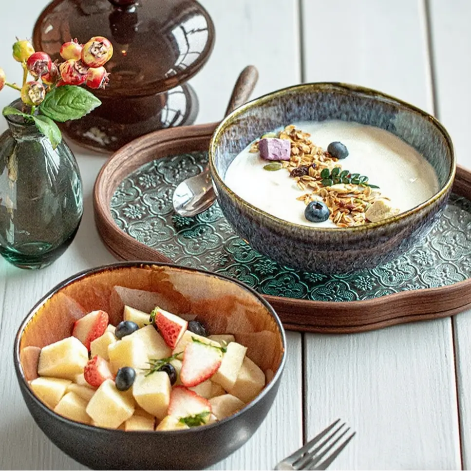 Vintage Luxury Ceramic Fruit Bowl, Ceramic Food Bowl, Durable Kitchenware, 6.5 Inch Spotted Glaze Design, Perfect for Daily Use & Formal Occasions, Elegant Gift Idea, Fruit Salad Bowls