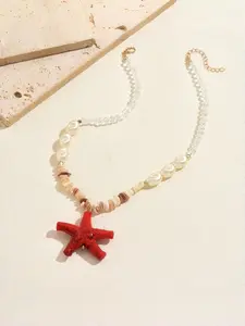 Ocean Vacation Style Starfish Pendant Necklace, Natural Stone Imitation Pearl Collarbone Chain, Versatile Jewelry for Photos, Gift for Friends and Girlfriend