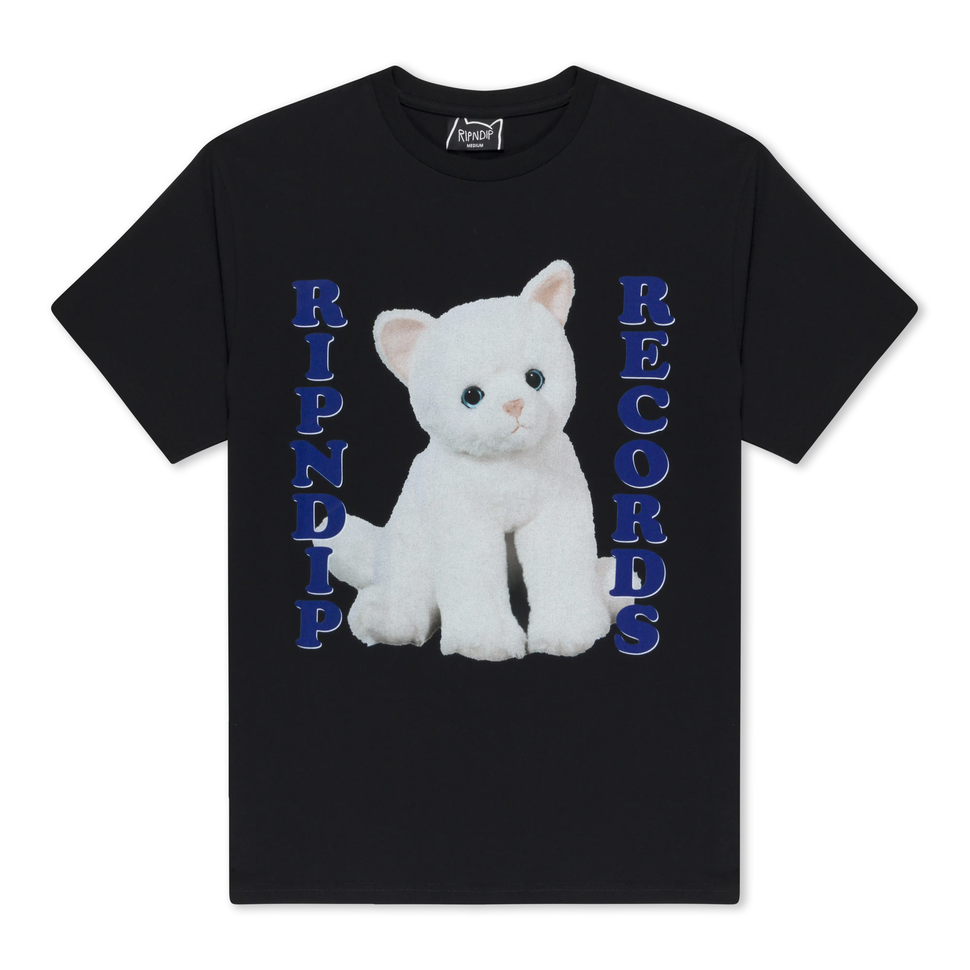 Women's Short-Sleeve Cotton Casual Graphic Round Neck Plush Records Tee (Black), Shortsleeve, Top