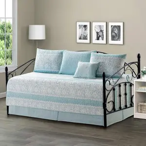 6 Piece Quilted Microfiber Daybed Bedding Cover Set, Soft Lightweight Cozy All Season Coverlet Quilt Set with Bedskirt, Matching Shams, Decorative Pillow, 75" x 39", Emma Teal