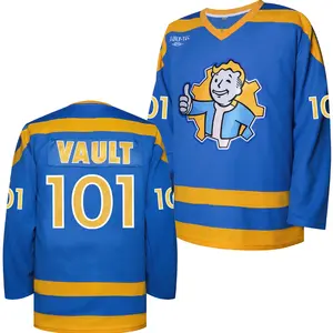 Men's Ice Hockey Jersey  - Blue & Golden Pinstripe V-Neck Sweater with Number & Letter, Loose-Fit Player Uniform for Hockey Games, Training, Parties Christmas gifts UglySweater