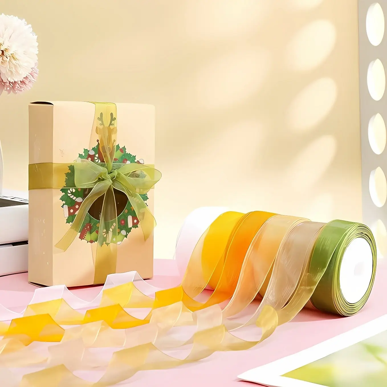 6 Rolls Organza Ribbon Transparent Chiffon Ribbon, Multiple Colors, Polyester Fiber, Gift Wrapping, Wedding Bouquets, Bouquet Wrappers, Bouquet Packaging, Christmas Decorations, Gift Wrapping Supplies