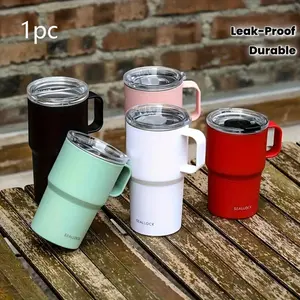 1pc Stainless Steel Insulated Travel Mug - Leak-Proof Lid, Vibrant Colors (Black, White, Pink), Leakproof Vacuum Insulated Tumbler, For Coffee, Tea, And Outdoor Adventures