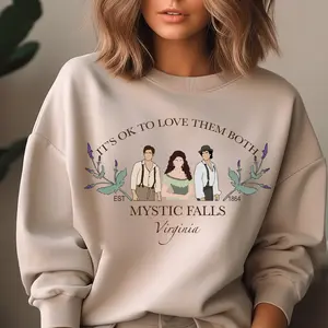 Vampire Diaries Sweatshirt, It's OK To Love Them Both, Damon Salvatore Stefan Salvatore Elena Gilbert, TVD Merch, TVD Gifts