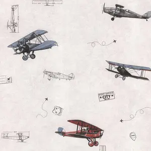 Junior Plain Cream Wallpaper with Airplane Designs Wallpaper