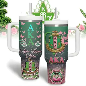 Pink Green Sorority Inspired Tumbler 20oz 40oz, Greek Life Gift Cup With Handle & Straw, Cute Greek Style Travel Mug, Stainless Steel Cup With Handle & Straw