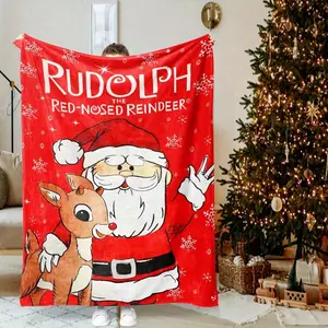 Christmas blanket -Rudolph The Red-Nosed Reindeer Throw Blanket - Soft Flannel Polyester All-Season Cozy Bedspread/ Couch Cover -Christmas gift