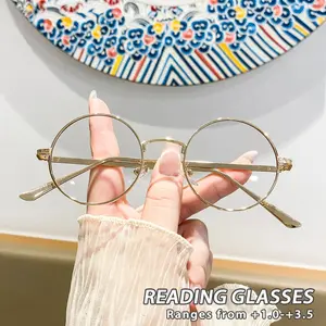 Women's Metal Round Reading Glasses, Small Cute Elegant Lightweight Fashion Eyewear, Versatile Stylish Old Age Glasses, Reading Eyeglasses