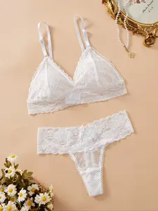 Women's Lace Soft Breathable Lightweight Thin Adjustable No-Wire Bralette Bra Set, Casual Sexy Feminine Underwear, Comfortable, Stylish and Fit Ladies' Lingerie, Perfect for Everyday Wear