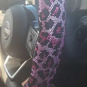 Queen's Land Leopard Print Diamond Bling Sparkly Car Steering Wheel Cover with Crystal Rhinestones, 3PCS Segmented Stylish Protector, Universal 13-15 Inch Fit for Women;Christmas Gift;Holiday Gift,car accessories for girls