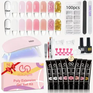 Long-lasting Poly Nail Gel Kit, 1 Set Trendy Nail Art with UV Lamp for Beginners with Everything, Gel Extension Nail Kit with Slip Solution, Nail Extensions, Base Coat Top Coat, Poly Gel Nail Kit Complete