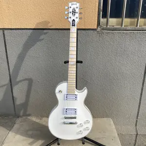 White LP electric guitar, solid mahogany body, maple fingerboard, 22 frets, 6 strings, HH pickup, chrome hardware