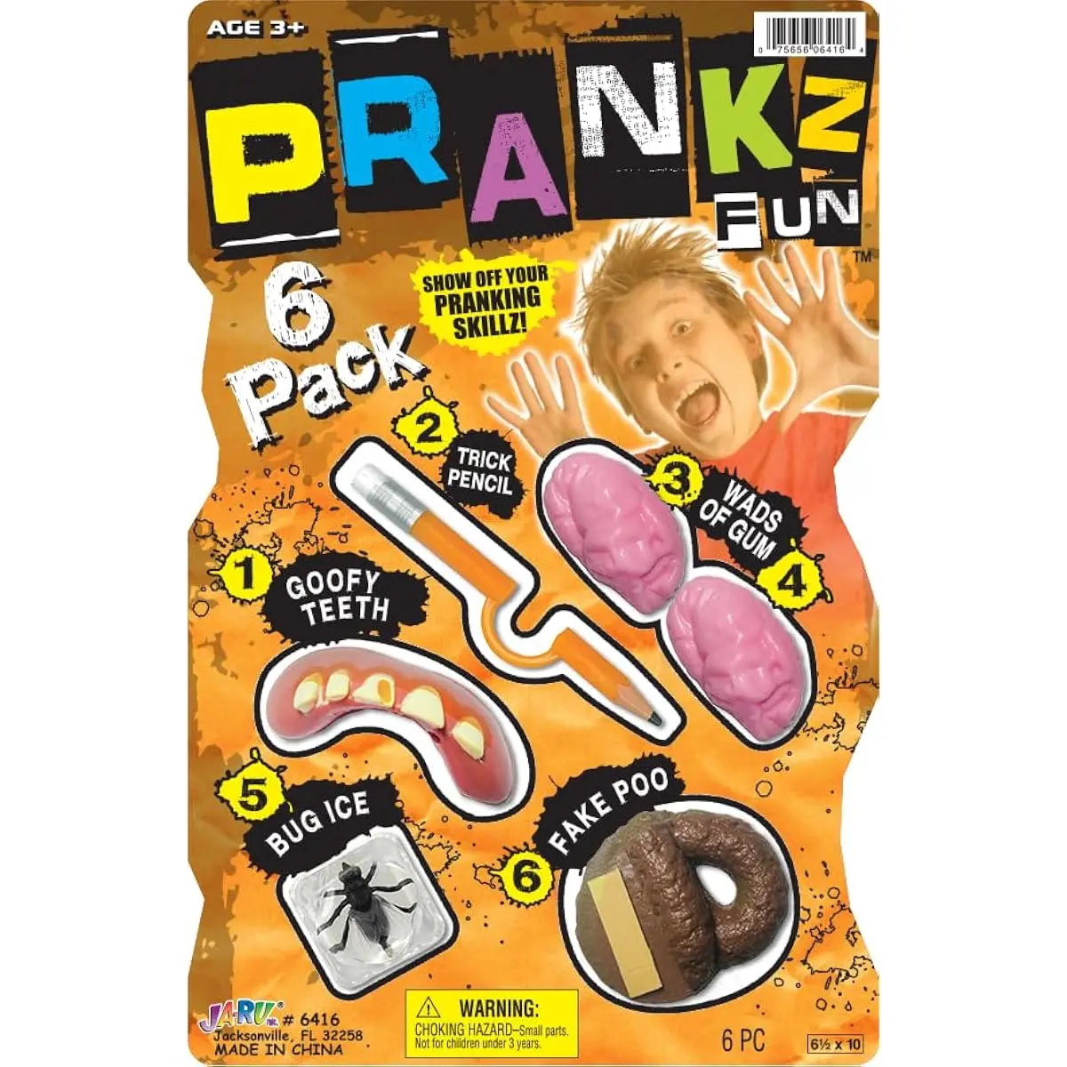 Prank Kit for Kids (1 Pack) – Funny Pranks & Practical Jokes | Ugly Fake Teeth, Fake Poop, Prank Gum, Bug in Ice & Pencil Through Finger, Gag Gifts for Kids. 6416-1p