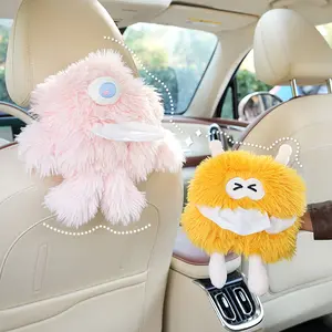 Cute Plush Monster Car Tissue Box Cover, Soft Cartoon Design, Perfect for Car Interior Decor, Durable & Stylish Accessory