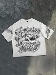 Angel Y2K style short sleeved T-shirt for men and women, loose fit T-shirt with cross summer angel print short sleeved shirt for men, fashionable casual T-shirt with European and American street fashion brands, aesthetic geometric short sleeved shirt with