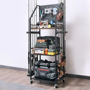 Father's Love SOYEEZE Fishing Rod Holders for Garage, Fishing Pole holders, Fishing Gear Storage up to 12 Rods with Hooks and Wheels, Fishing Cart For Fishing Rod Tackle Box Reel Storage