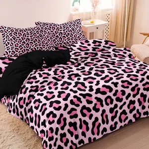 3pcs Pink Leopard Print Fashion Duvet Cover Set 1 Duvet Cover + 2 Pillowcases Without Pillow Inserts, Four Seasons Home Dorm High-Definition Printed Luxury Bedding Set, Decorative Duvet Cover