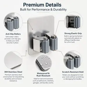 3pcs Stainless Steel Mop and Broom Holder - Wall-Mounted Kitchen, Bathroom, Garden Storage Clamp - Durable Cleaning Accessories Storage Rack,PracticalHooks (Model: WG777), Multi-Function Hook Rack, Broom Holder, Stainless Steel Storage Rack, Leisure Style