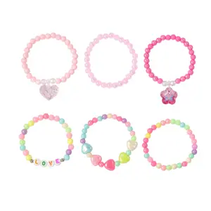 TRENDZ 6pcs flower Beaded Bracelet Set – Handmade fashion Colorful Jewelry Gift for Girls friendship bracelet