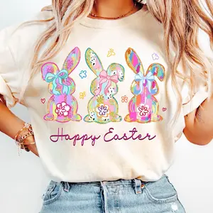 Happy Easter Coquette T-shirt, Retro Bunny, Brushstroke, Easter Girl