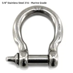 5/8" 316 Stainless Steel Bow Shackle with Over Size Screw Pin for Anchor Towing Off Road Recovery Marine Grade 2400lbs Load Capacity