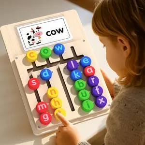 Alphabet Spelling Learning Board + 12 Double-Sided Word Cards (24 Words in Total) |   English Enlightenment Phonics Educational Toy for Kids