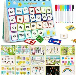 Montessori Busy Book Preschool Learning Activity Book for Toddlers 32 & 35 Themes Alphabets Educational Learning Tools with 8 Colored Pens and Storage Bag