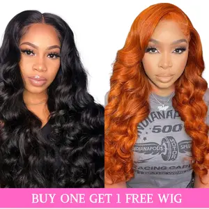 [$59 26" ComboDeal]Special 26" Combo Sale - Buy One Get 1 Free Wig 180% Density LayerCut Wig 13x4 Lace Frontal Body Wave Pre Bleached Pre Curled Heat Resistant Matte Fiber Synthetic Ginger Wig Girl Cute Black