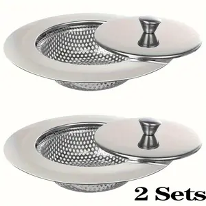 2pcs Durable Stainless Steel Kitchen Sink Strainer with Lid - Dual-Compartment Vegetable Wash Basin & Floor Drain Mesh, Efficient Water Flow, Floor Drain Cover|Perforated Design|Corrosionresistant Material, Sink Strainers for Kitchen Sink