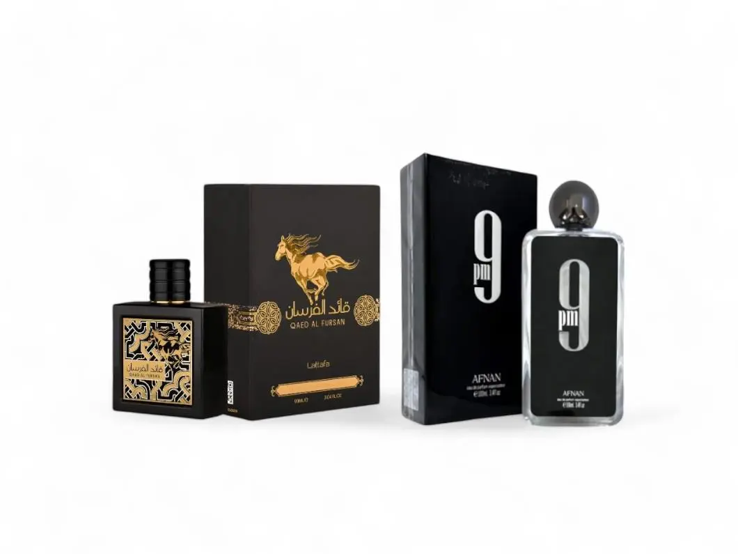 Oudlash Bundle | Lattafa Qaed Al Fursan + Afnan 9 PM | Mens Fragrance | 100ML - 3.4 Oz | Eau De Parfum | Woody, Warm, Spicy & Aromatic Amberwood