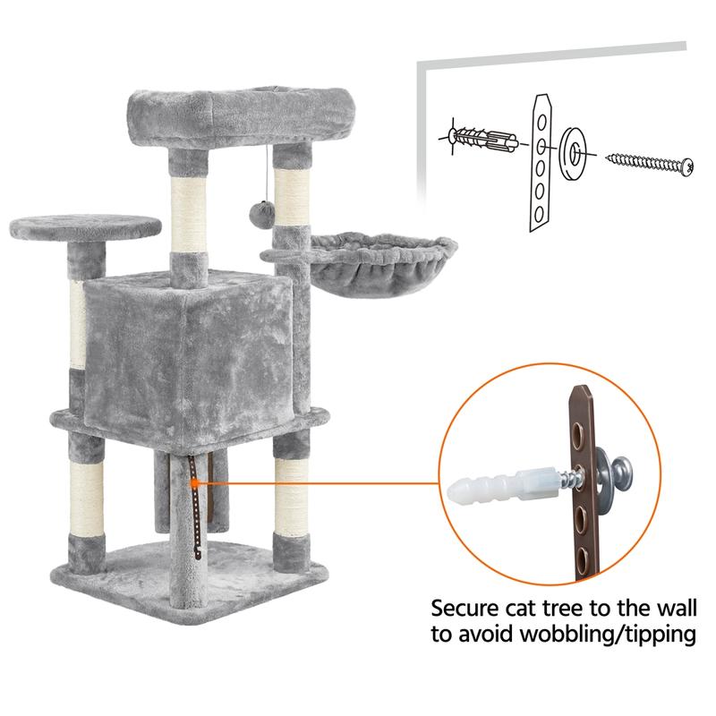 Yaheetech 42in Cat Tree with Scratching Posts and Condo, Plush Cat Tower with Perch Platform for Indoor Small Medium Cats