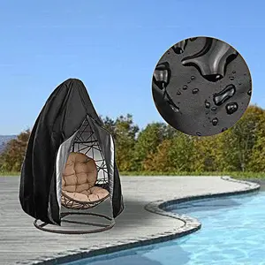 Patio Egg Chair Cover, 420D Patio Hanging Swing Cover, 91 Inch Outdoor Wicker Swing Chair, Black Waterproof Egg Chair with Drawstring