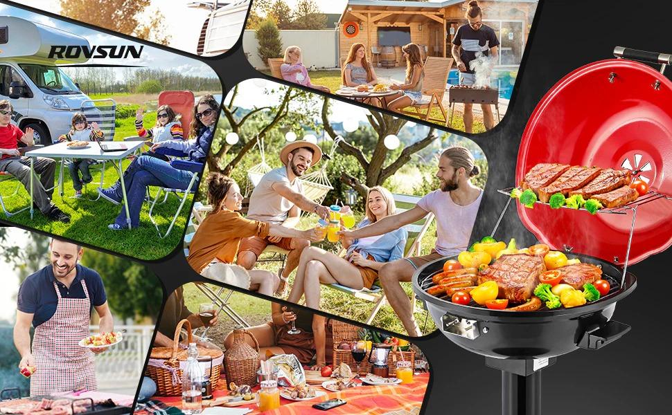 [TOP RATED - FLASH SALE] ROVSUN 1600W Vertical Electric Grill with Cover Red