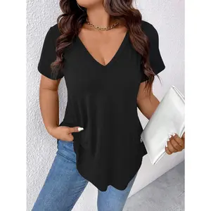 Soft Stretch Semi-Transparent Blouse - Women's Elegant V-Neck Short Sleeve T-Shirt - Comfortable Daily Wear & Seasonal Versatile Staple - Casual & Office Wear Lightweight Top - Spring Summer Fall Machine Washable Shirt