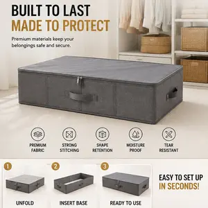 Bedroom Underbed Storage Containers with Lid for Duvets, Blankets, Clothes, Shoes, Toys, Comforters, Wedding Dress Folding Rigid Organizer Bins