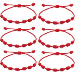 6 count  Knots Red Black Evil Eye Bracelets for Protection and Good Luck, Adjustable Kabbalah Friendship String Bracelets for Women Men