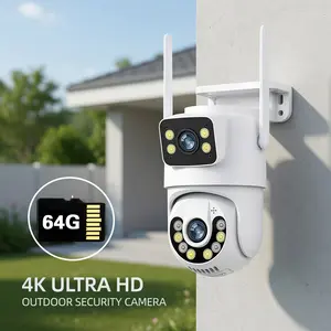8MP 4K WIFI IP Camera Dual Lens PTZ Surveillance Camera Outdoor IP66 Waterproof Security Portection IR Color Night Vision Smart Home  motion tracking Card Remote Wireless Colorful Speaker Monitoring Cable Monitoring Cable
