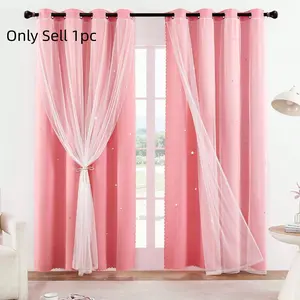 1 pc Princess Style Double Layer Blackout Curtain with Hollow Star Design, Sun Protection and Insulation for Kids' Room, Essential Home Decor