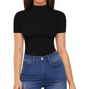 Mock Neck Tops for Women Basic Short Sleeve Tight Summer Sexy Dressy Casual Summer T-Shirts