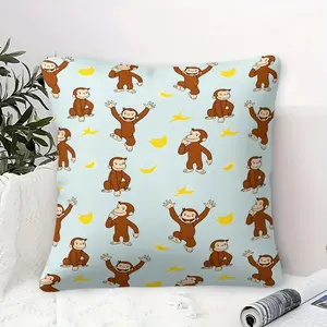 Curious George Cartoon-Themed Decorative Throw Pillow, Cute Monkey & Banana Accent Cushion, Cartoon Kids Decorative Pillow,  Playful Nursery Bedroom Decor, Gift for Curious George Fans