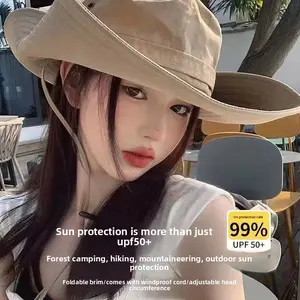 Sun protection sun hat outdoor fishing hiking hat western cowboy hat women drawstring bucket hat men big eaves summer vacation