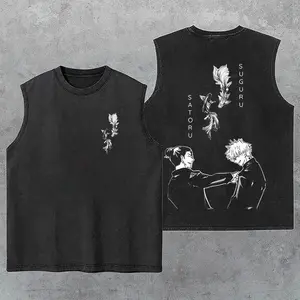 Gojo Satoru Geto Suguru Besties JJK Jujutsu Kaisen Anime Manga Washed Tank Top, Gym Essential, Vintage Casual Crewneck Short Sleeves Menswear T-shirts Classic Cotton Fabric Streetwear