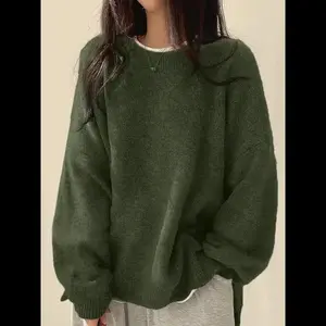 Women's Drop Shoulder Split Hem Sweater, Chic Casual Long Sleeve Round Neck Jumper, Women's Knitwear Top for Fall & Winter, Crewneck Sweaters for Women, Tops for Women, Womenswear orange