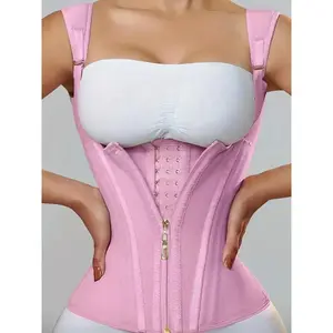 Latex waist cincher posture-correcting vest-style abdominal control corset with zipper and buttons, vintage shaping top. Elegant High-Waist Waist Trainer