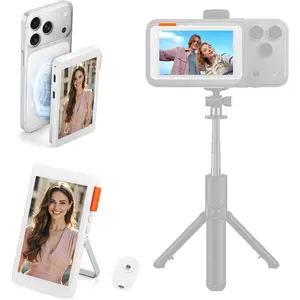 Vlog Selfie Monitor Screen for iPhone & Android, 2300mAh Selfie Monitor Screen with Bluetooth Remote, Speaker, 3-Level Brightness, Bracket, 4K Wireless & Wired Recording for YouTube & TikTok