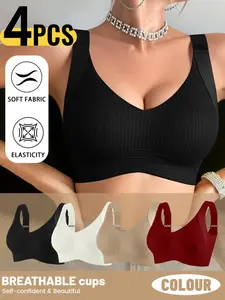 4 Pack Women's Seamless Sports Bras with Adjustable Wide Straps, Full Coverage Bralette for Yoga, Comfortable Activewear for All Seasons