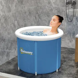 Cold Plunge Tub, Portable Ice Bath Cold Water Therapy Tub with Thermo Lid, for Athletes Recovery, Dark Blue