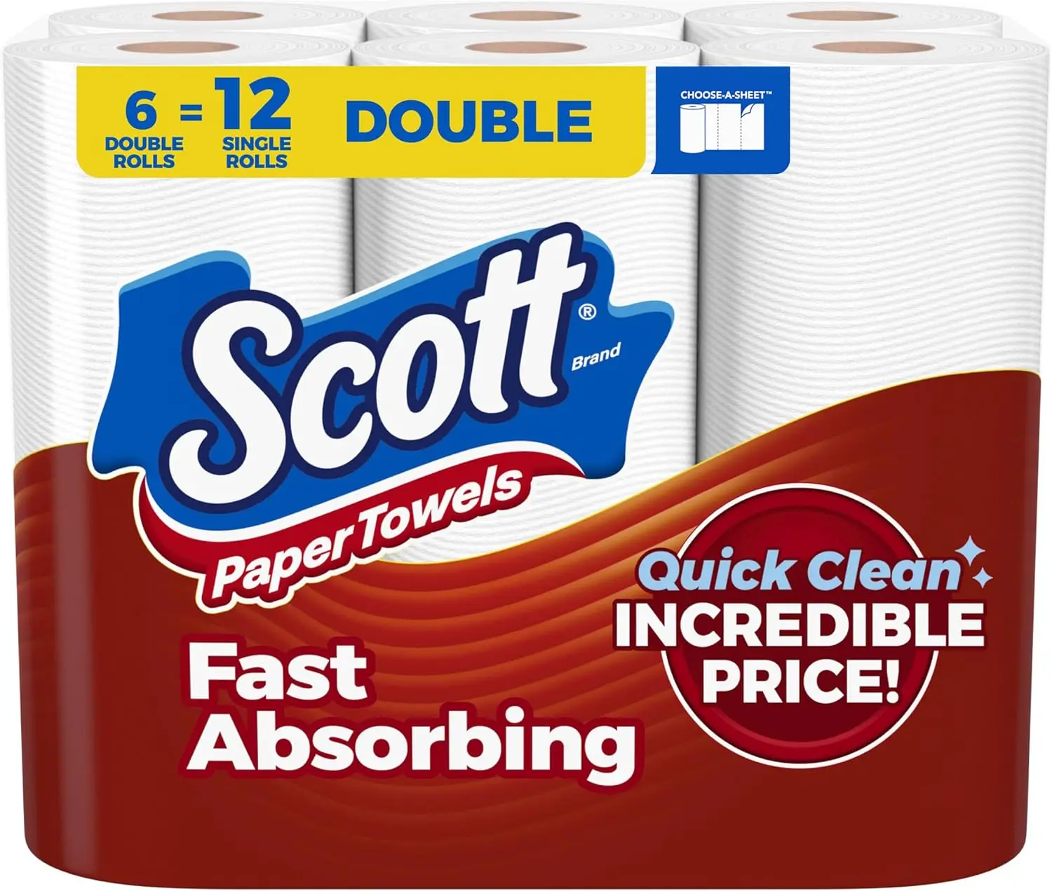 Scott Paper Towels, Choose-A-Sheet, 6 Double = 12 Regular (108 Sheets Per Roll)