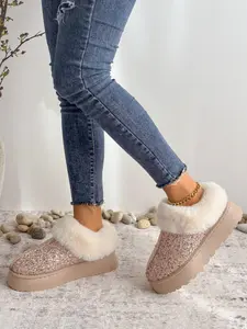 Shiny sequined snow boots, Winter booties for ladies in winter, with thick warm lining, non-slip wear-resistant platform, suitable for camping and outdoor activities, universal couple design, Valentine's Day gift